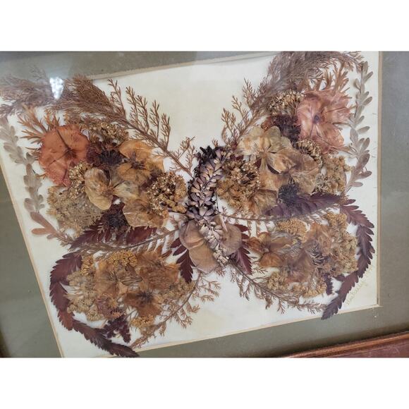 Vtg boho ROCCOCO FRAMED DRIED REAL FLOWER pressed butterfly wall art oddity - Picture 7 of 9